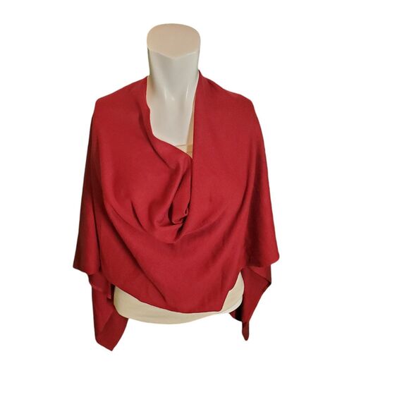 Kerisma Poncho Wool Blend Sweater Reversible Cowel V Neck Burgundy One Size - Picture 1 of 8